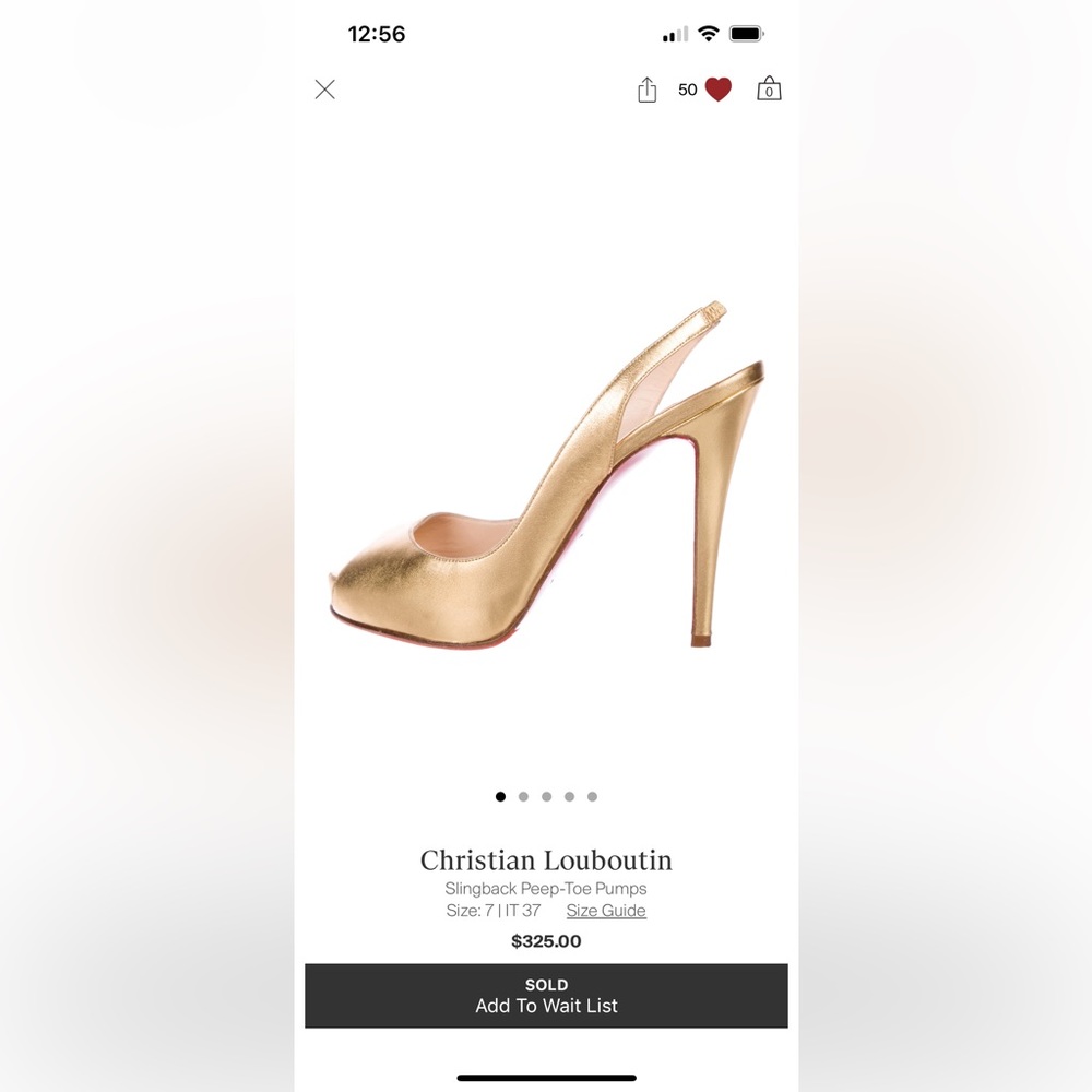 Size 37 christian louboutin gold peep toe